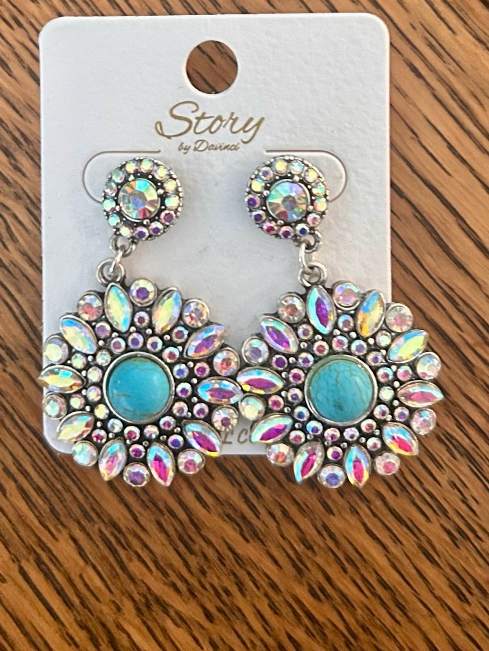 Turquoise Crystal Floral Drop Earrings